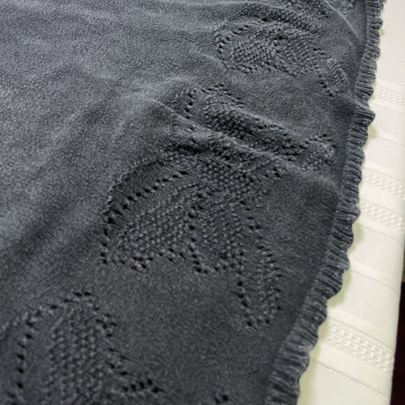 Vintage 90s LEA Knit Tunic Grey Sweater Pointelle Butterfly Boho Large Coquette - Picture 4 of 7